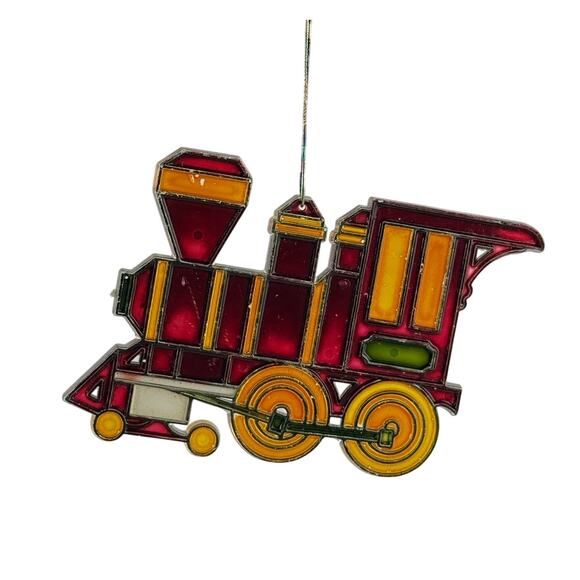 Vintage Faux Stained Glass Ornament Lot Santa Train Christmas Suncatcher Retro - Picture 4 of 13
